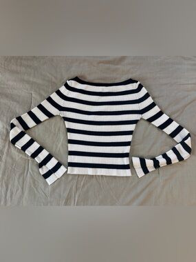 Striped Boatneck Knit Long Sleeve - Black & White